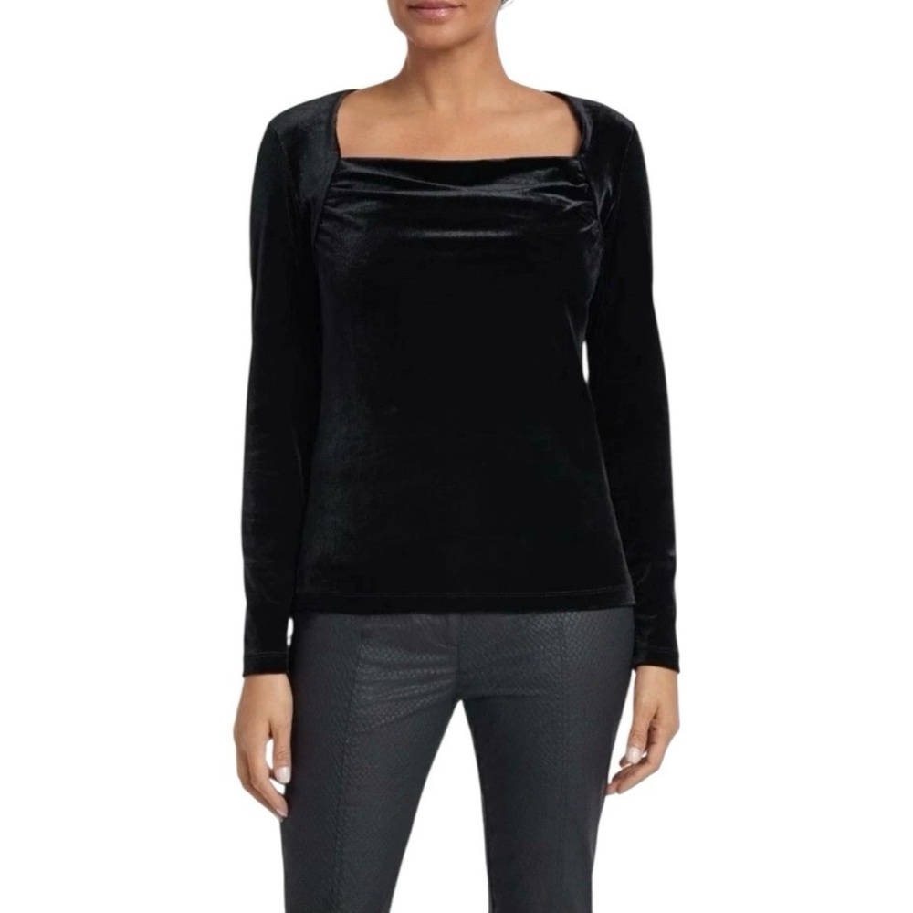 Anatomie Calliope Stretch Velvet Top Size XL Black Square Neckline Long Sleeves